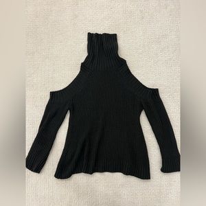 J.O.A. Black Knit Turtleneck Cold Shoulder Sweater Top